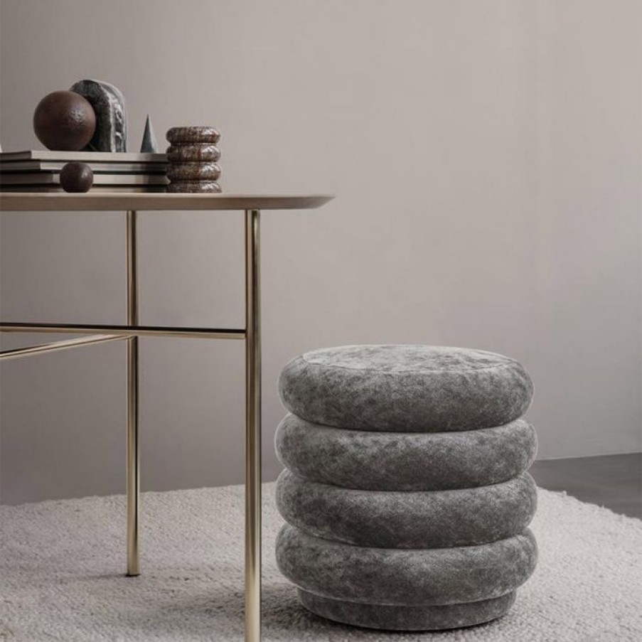 Mobilier Voltex | Pouf Rond Velours Delave - Fermliving