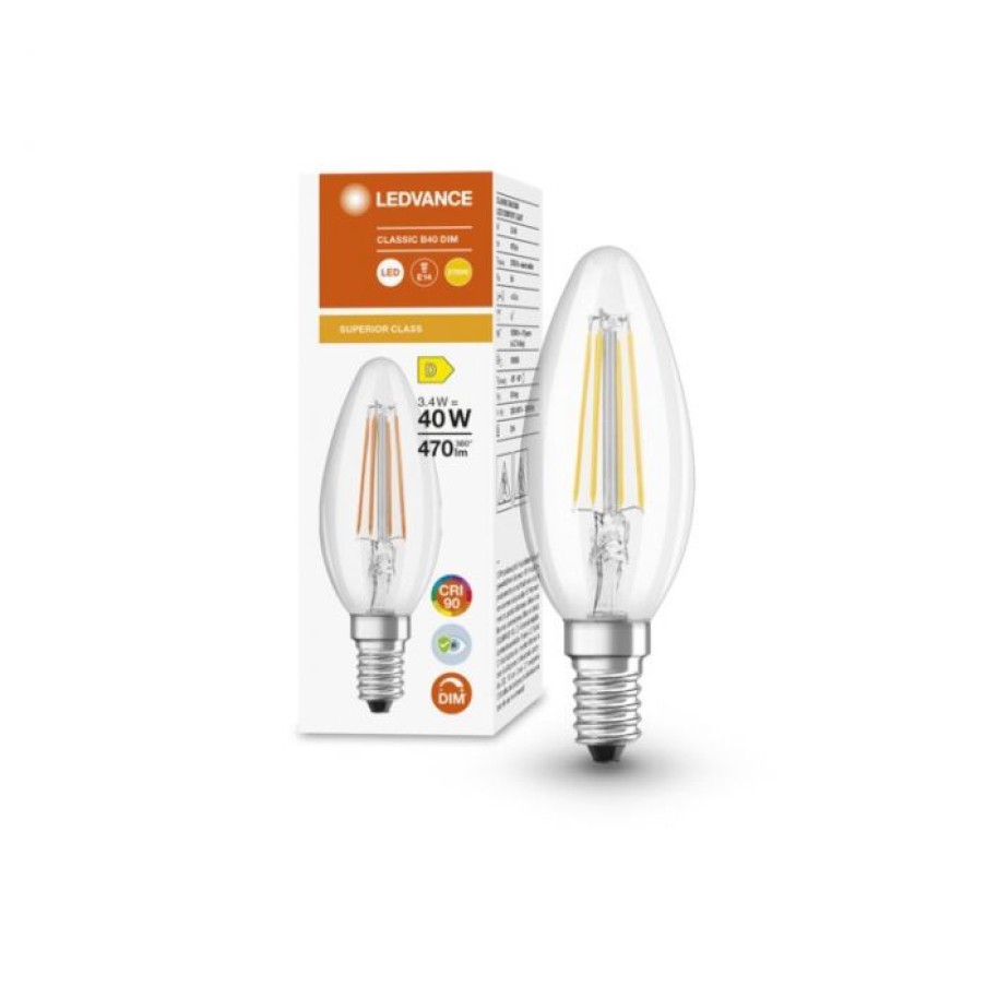 Luminaires Voltex | Ampoule Led Flamme Claire E14 3.4W Equivalence Halo 40W 2700K Dimmable - Ledvance