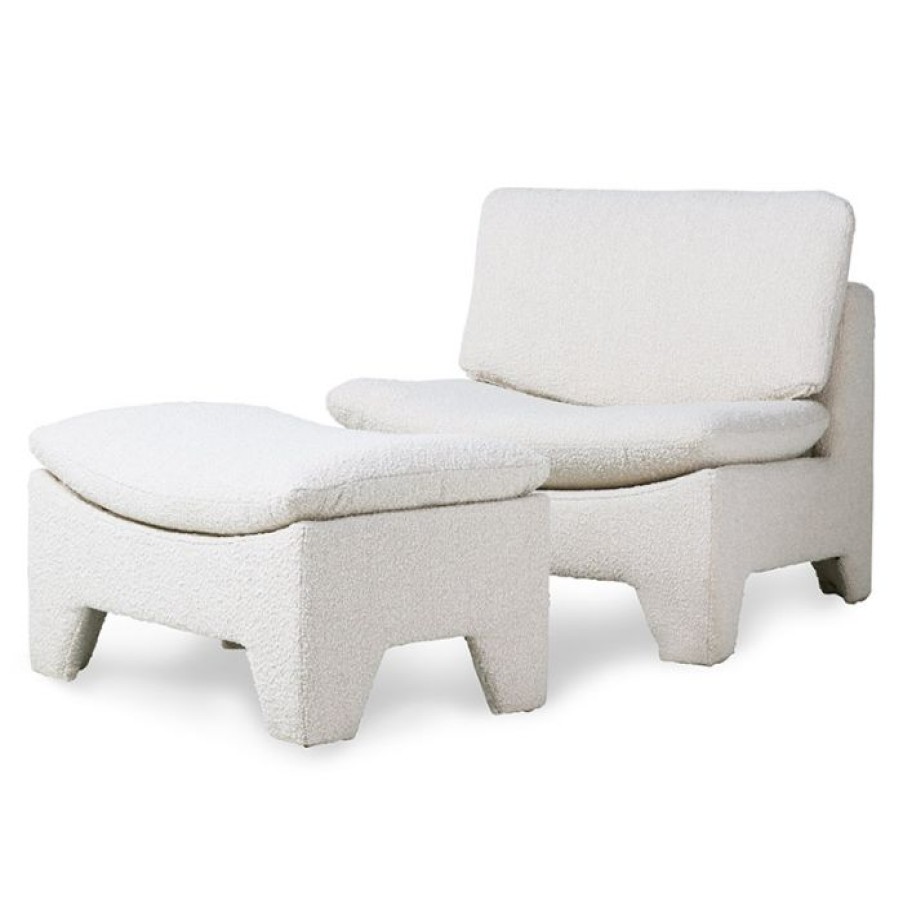 Mobilier Voltex | Retro Lounge Fauteuil Et Ottoman - Hkliving Creme (Tissus Boucle)